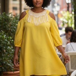 SHEIN Yellow Crochet Detail Dress